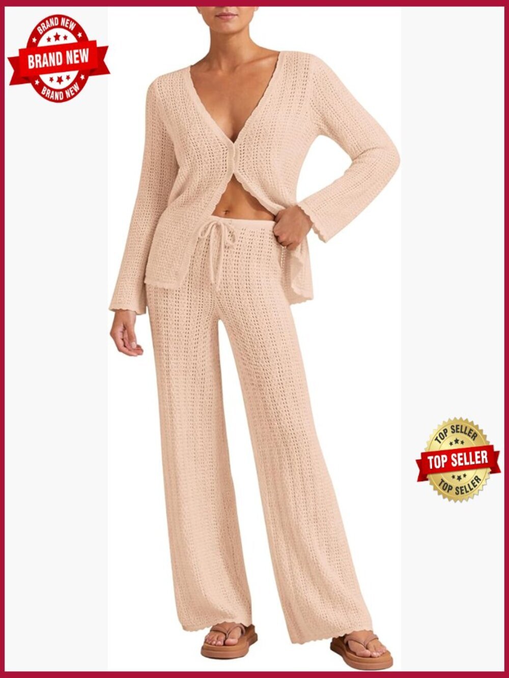 2 Piece Crochet Beach Cover Up Cardigan and Pants Set
